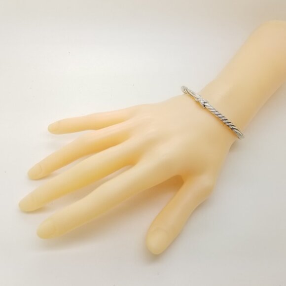 DAVID YURMAN Sterling Silver 4mm Classic Cable X Diamonds Bangle Bracelet LARGE - Picture 6 of 11